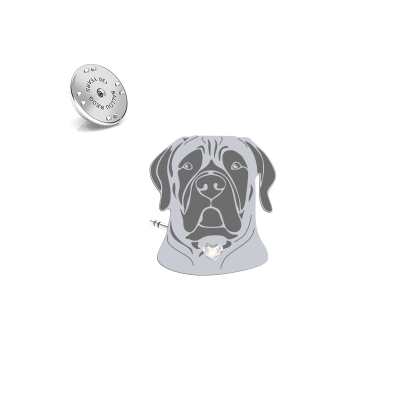 Silver Boerboel pin with a heart - MEJK Jewellery