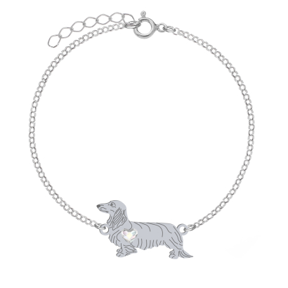 Silver Long-haired dachshund bracelet, FREE ENGRAVING - MEJK Jewellery
