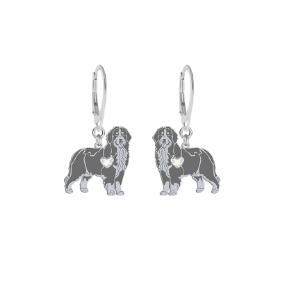 Silver Bernese Mountain Dog earrings with a heart - MEJK Jewellery