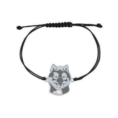 Bransoletka z sercem psem Shikoku sznurek srebro GRAWER GRATIS - MEJK Jewellery