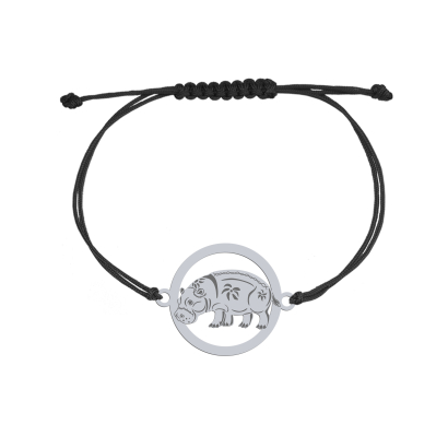 Bransoletka z Hipopotamem na sznurku srebro925 - MEJK Jewellery