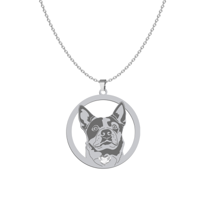 Silver Australian Cattle Dog engraved necklace with a heart - MEJK Jewellery