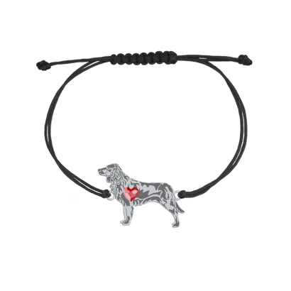Bransoletka z psem sercem Płochacz Niemiecki srebro sznurek GRAWER GRATIS - MEJK Jewellery