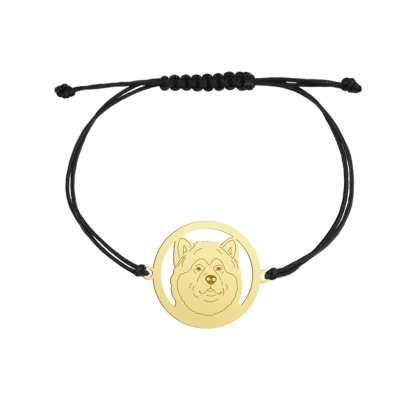 Bransoletka Pozłacana z psem rasy Alaskan Malamute sznurek GRAWER GRATIS - MEJK Jewellery