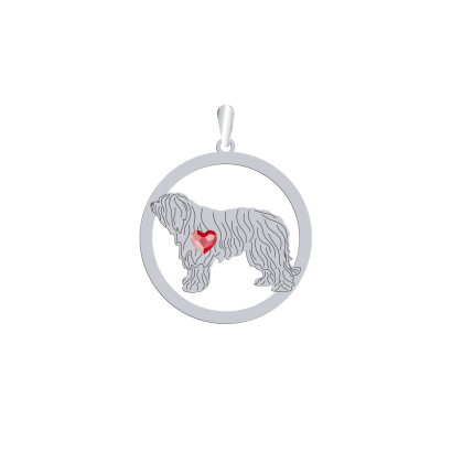 Silver South Russian Shepherd Dog engraved pendant with a heart - MEJK Jewellery
