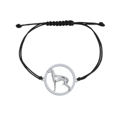 Bransoletka z psem Italian Sighthound srebro sznurek GRAWER GRATIS - MEJK Jewellery