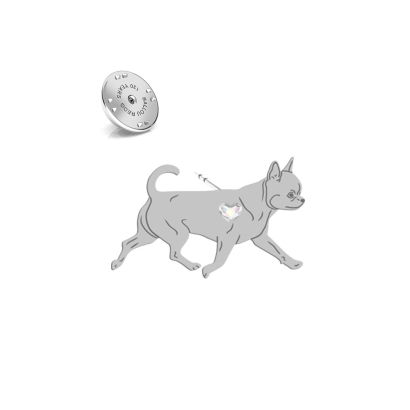 Silver Short-haired Chihuahua pin with a heart - MEJK Jewellery