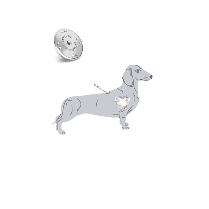 Silver Short-haired dachshund pin with a heart - MEJK Jewellery
