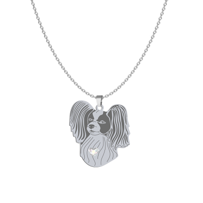 Naszyjnik z psem sercem Papillon srebro GRAWER GRATIS - MEJK Jewellery