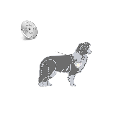Silver Border Collie jewellery pin with a heart - MEJK Jewellery
