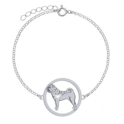 Silver Shar Pei bracelet, FREE ENGRAVING - MEJK Jewellery