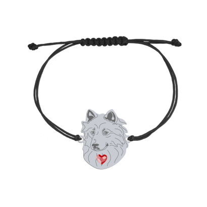 Silver Thai Bangkaew Dog engraved string bracelet with a heart - MEJK Jewellery