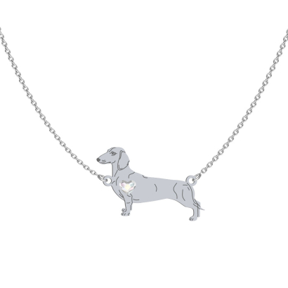 Silver Short-haired dachshund necklace with a heart, FREE ENGRAVING - MEJK Jewellery