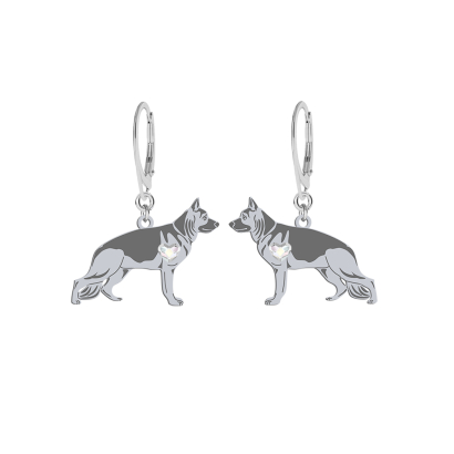 Silver German Shepherd earrings with a heart, FREE ENGRAVING - MEJK Jewellery