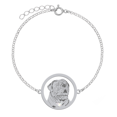 Bransoletka z sercem psem Dog de Bordeaux srebro GRAWER GRATIS - MEJK Jewellery