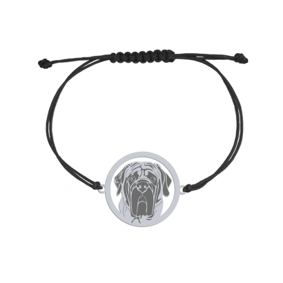 Bransoletka z psem English Mastiff srebro sznurek GRAWER GRATIS - MEJK Jewellery