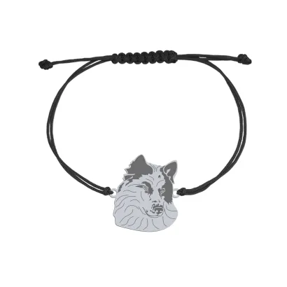 Bransoletka z psem Yakutian Laika srebro sznurek GRAWER GRATIS - MEJK Jewellery