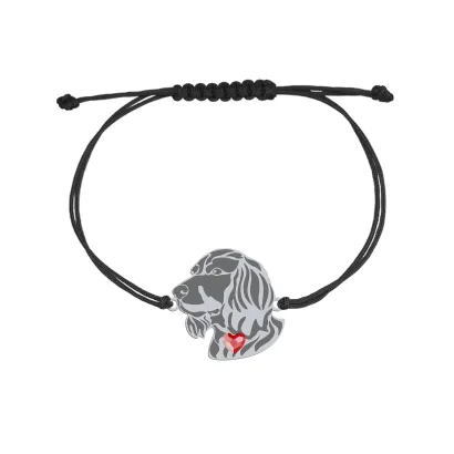 Bransoletka z psem Płochacz Niemiecki srebro sznurek GRAWER GRATIS - MEJK Jewellery