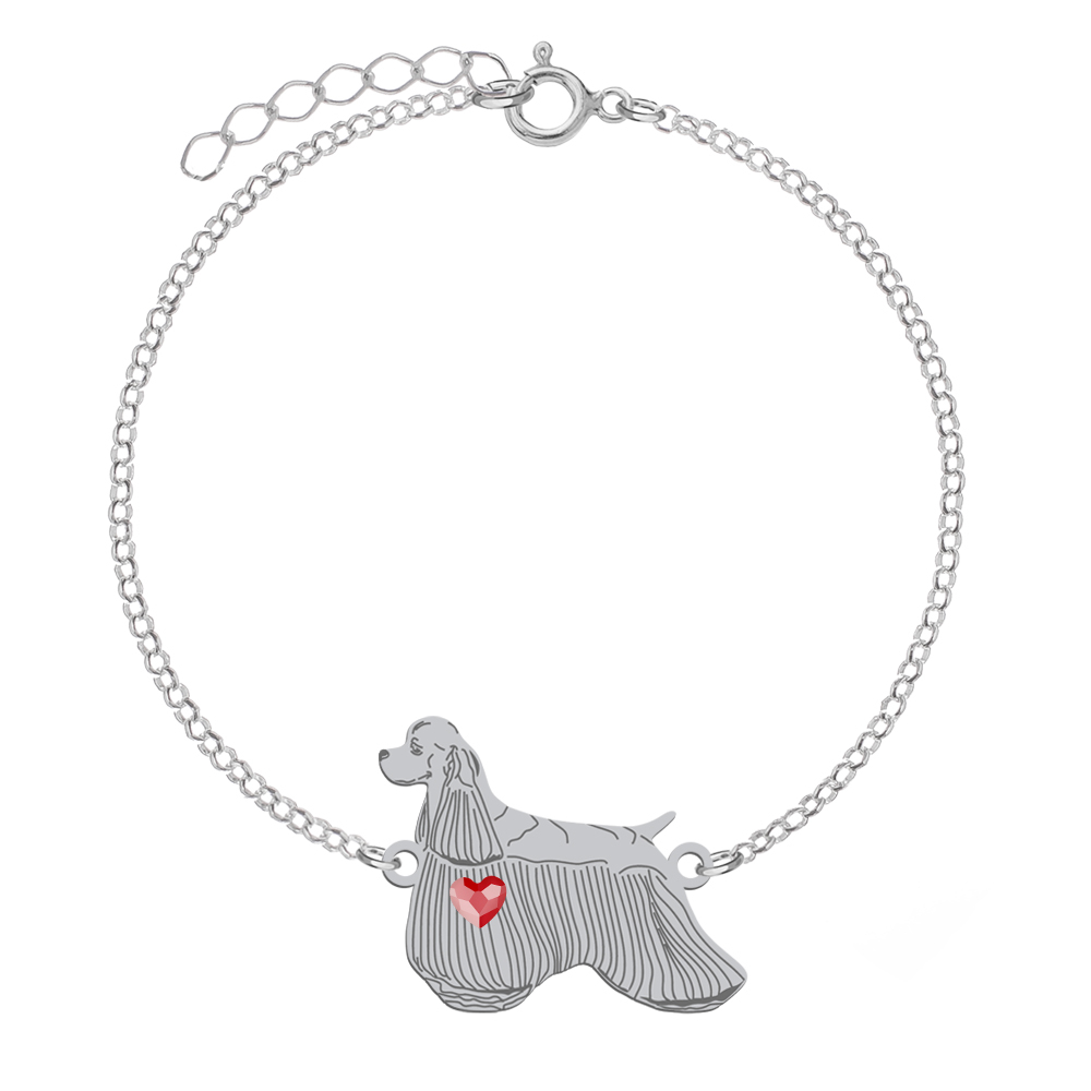 Silver American Cocker Spaniel bracelet with a heart, FREE ENGRAVING - MEJK Jewellery