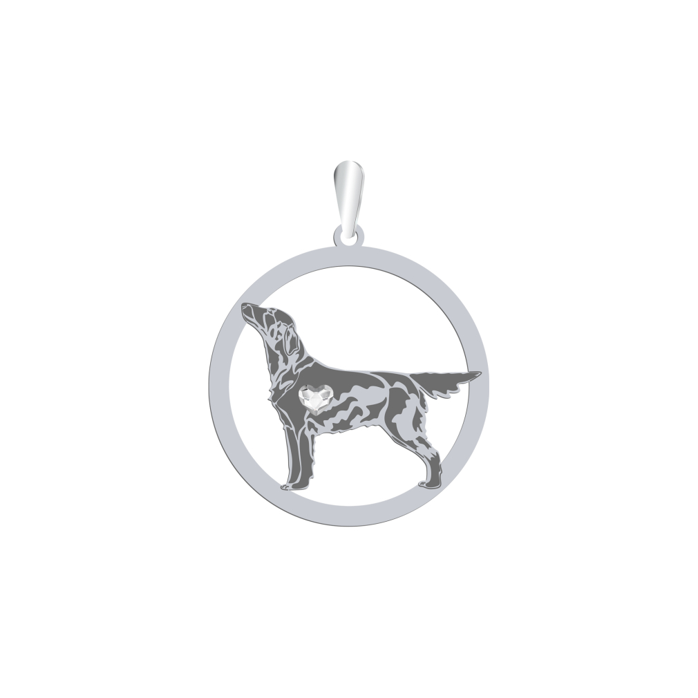 Silver Flat Coated Retriever pendant with a heart, FREE ENGRAVING - MEJK Jewellery