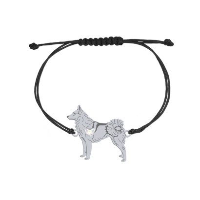 Bransoletka z psem sercem West Siberian Laika srebro sznurek GRAWER GRATIS - MEJK Jewellery
