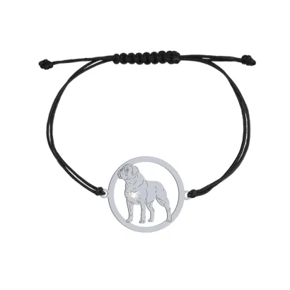Bransoletka z psem sercem Bullmastiff srebro sznurek GRAWER GRATIS - MEJK Jewellery