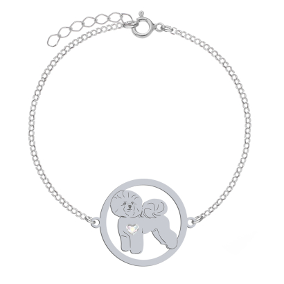 Silver Bichon Frise engraved bracelet with a heart - MEJK Jewellery