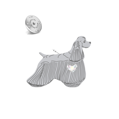 Silver American Cocker Spaniel pin with a heart - MEJK Jewellery