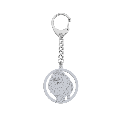 Silver Pomeranian engraved keyring - MEJK Jewellery