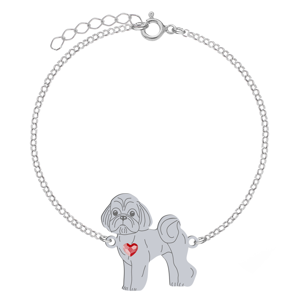 Silver Shih tzu bracelet with a heart, FREE ENGRAVING - MEJK Jewellery