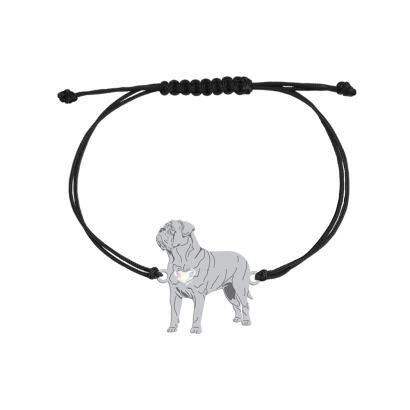Bransoletka z sercem psem Dog de Bordeaux srebro sznurek GRAWER GRATIS - MEJK Jewellery