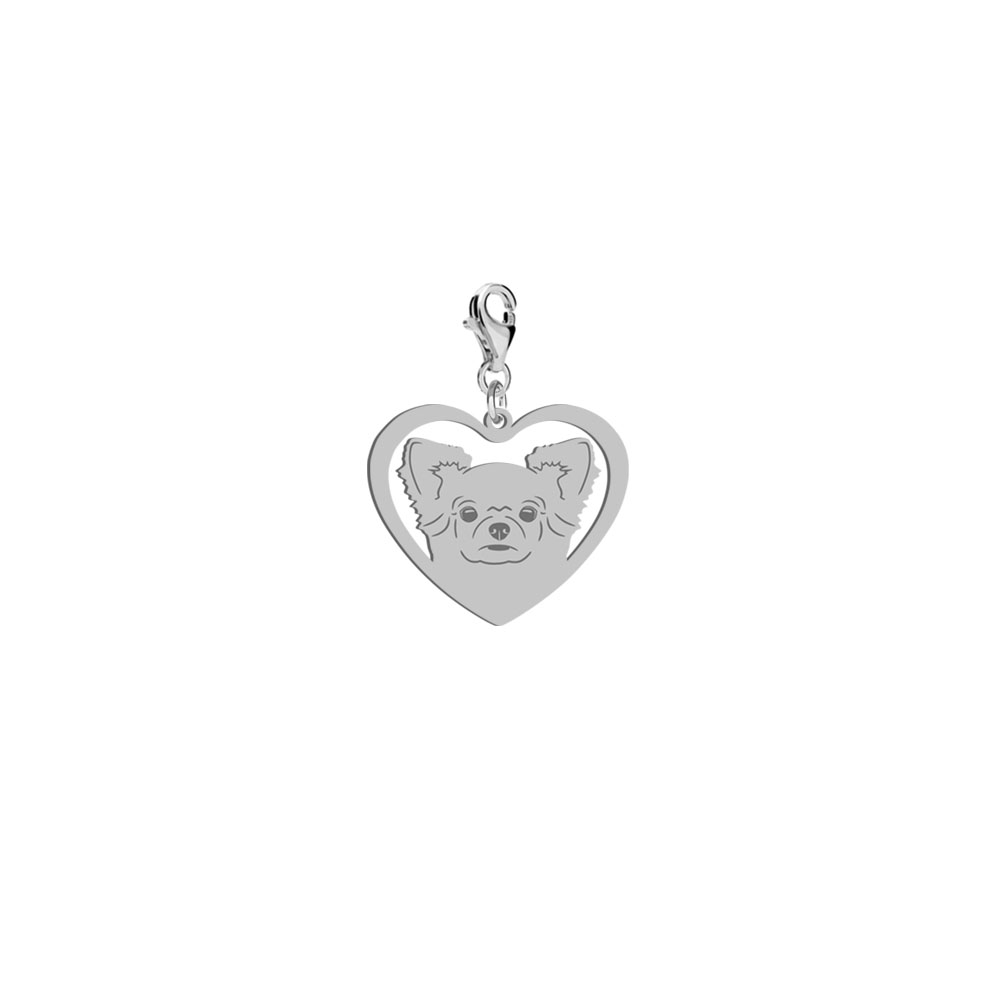 Silver Long-haired Chihuahua charms, FREE ENGRAVING - MEJK Jewellery