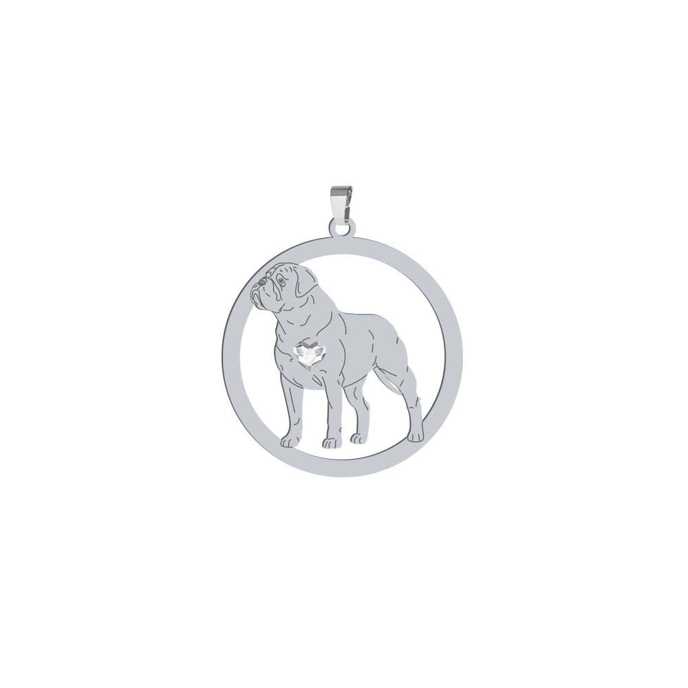 Silver Bullmastiff engraved pendant with a heart - MEJK Jewellery