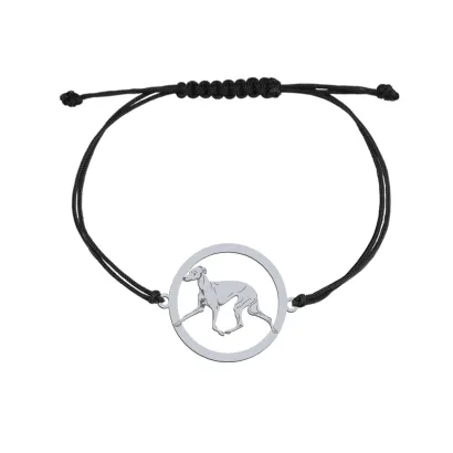 Bransoletka z psem Charcikiem Włoskim srebro sznurek GRAWER GRATIS - MEJK Jewellery