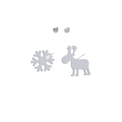 Kolczyki Renifer i Płatek śniegu srebro pozłacane platynowane Boże Narodzenie