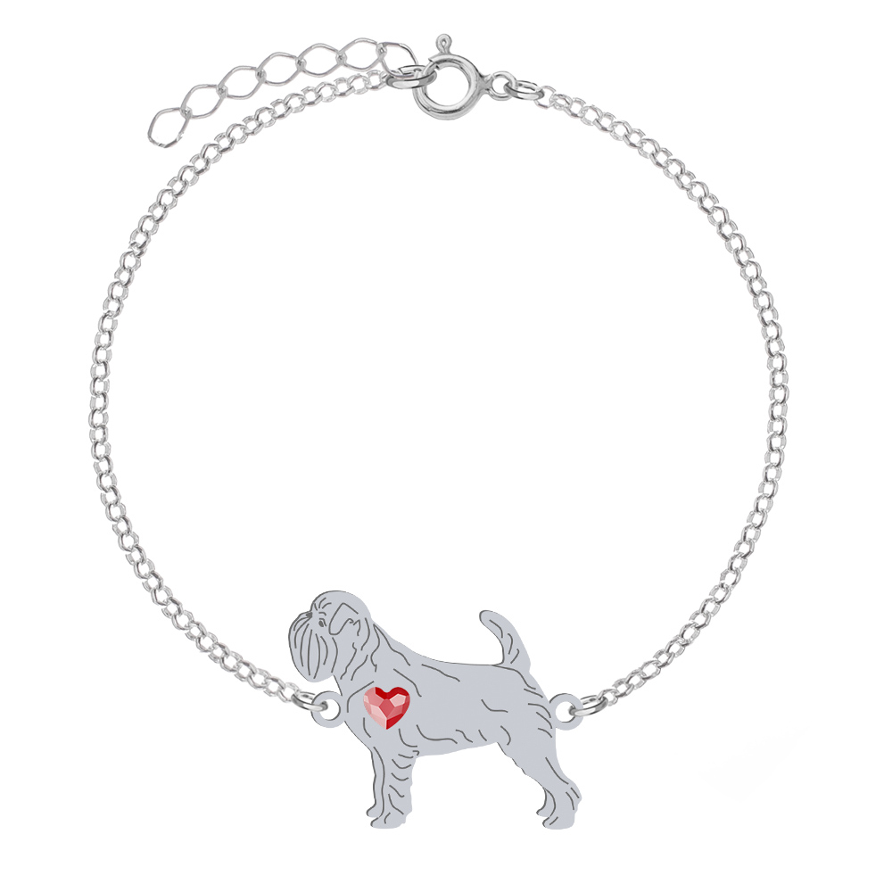 Silver Belgian Griffon bracelet with a heart, FREE ENGRAVING - MEJK Jewellery