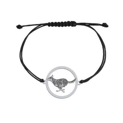 Bransoletka z psem grawerem Australian Kelpie srebro sznurek - MEJK Jewellery