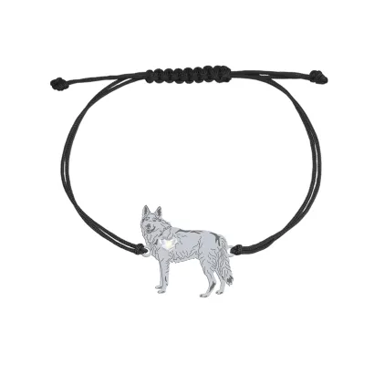Bransoletka z psem i sercem grawer Czechoslovakian Wolfdog srebro sznurek - MEJK Jewellery