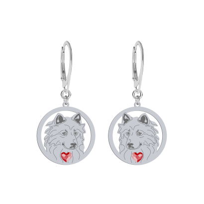 Silver Thai Bangkaew Dog engraved earrings with a heart - MEJK Jewellery