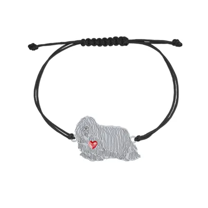 Bransoletka z psem sercem Komondor srebro sznurek GRAWER GRATIS - MEJK Jewellery