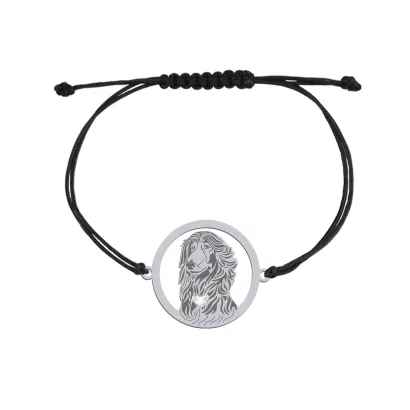Bransoletka z psem grawerem sercem Chart Afgański srebro sznurek - MEJK Jewellery
