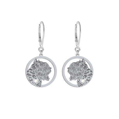 Silver Bouvier des Flandres earrings with a heart, FREE ENGRAVING - MEJK Jewellery