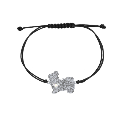 Bransoletka z psem sercem Bolonka Rosyjska srebro sznurek GRAWER GRATIS - MEJK Jewellery