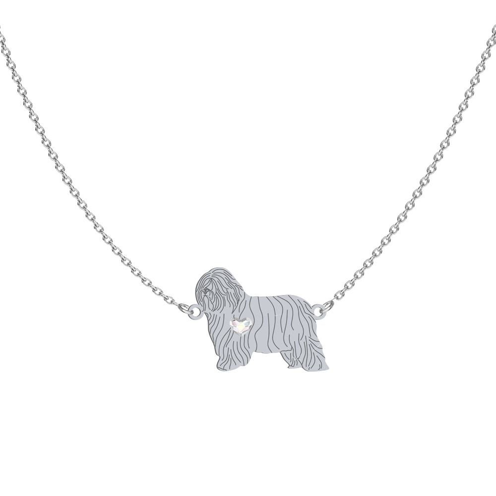 Silver Polish Lowland Sheepdog necklace with a heart, FREE ENGRAVING - MEJK Jewellery