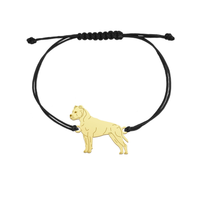 Bransoletka Pozłacana Amstaff American Staffordshire Terrier sznurek GRAWER GRATIS - MEJK Jewellery