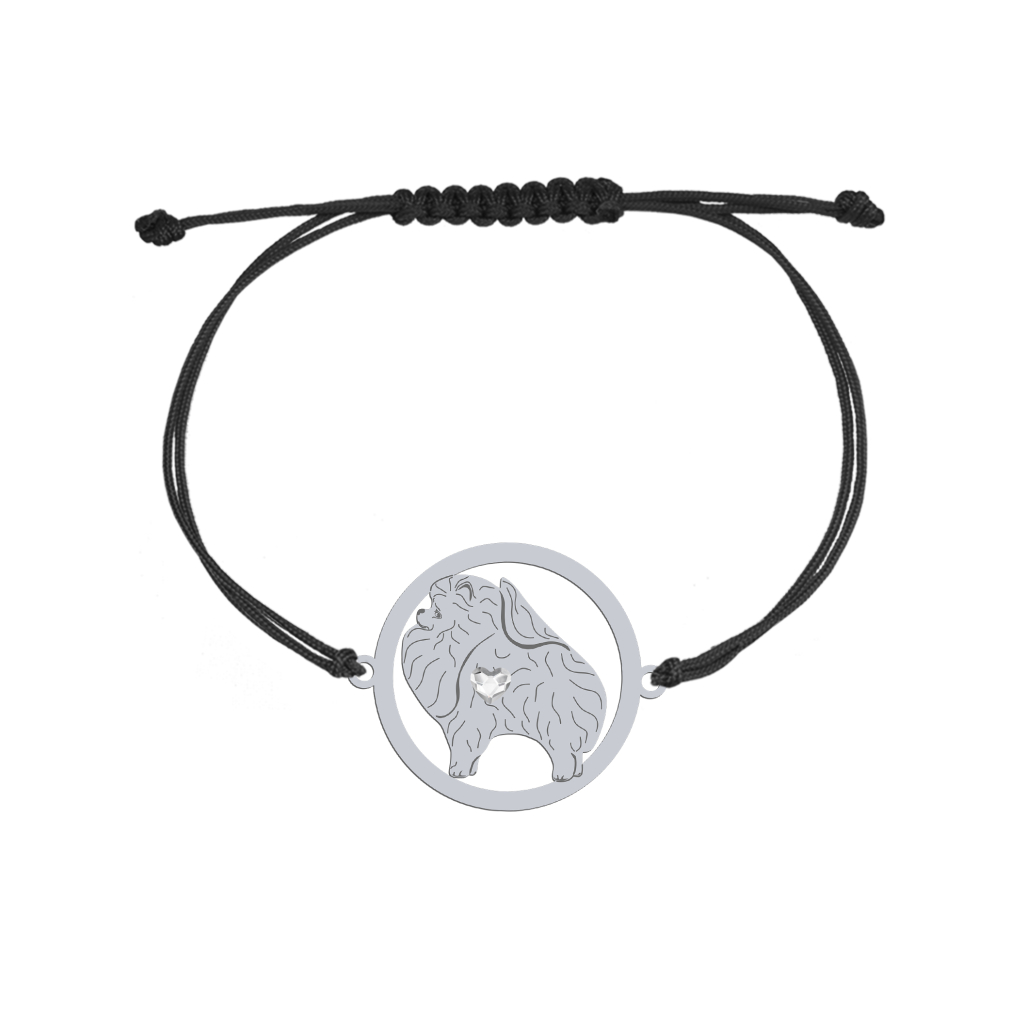 Bransoletka z psem Szpic Miniaturowy srebro sznurek GRAWER GRATIS - MEJK Jewellery