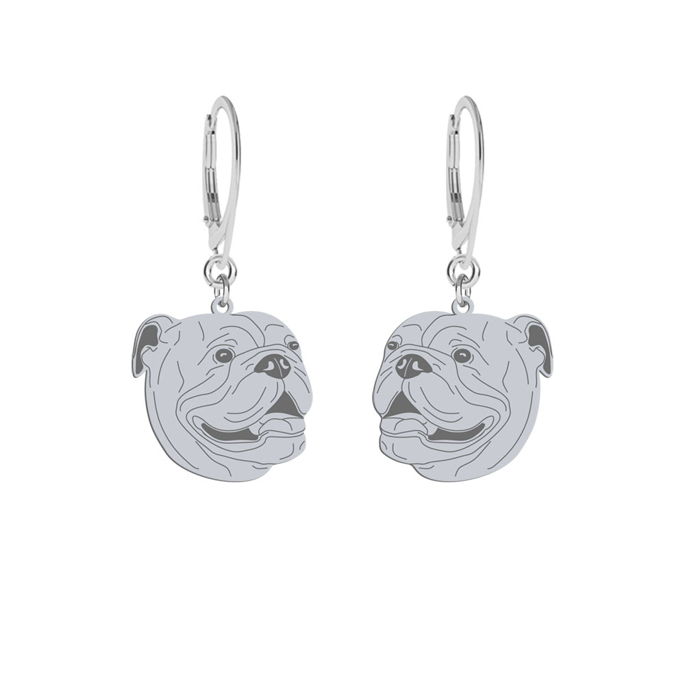 Silver English Bulldog engraved earrings - MEJK Jewellery