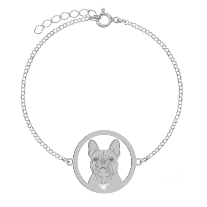 Silver French Bulldog bracelet with a heart, FREE ENGRAVING - MEJK Jewellery