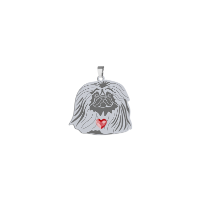 Silver Pekingese pendant with a heart, FREE ENGRAVING - MEJK Jewellery
