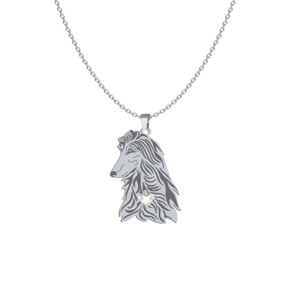 Silver Afghan Hound necklace with a heart, FREE ENGRAVING - MEJK Jewellery